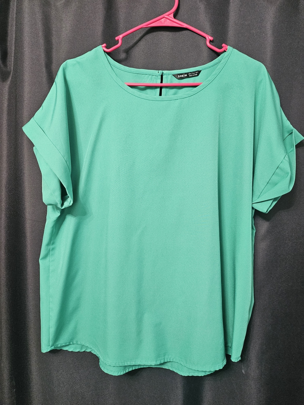 SHEIN Teal Green Short Sleeve Boatneck Blouse